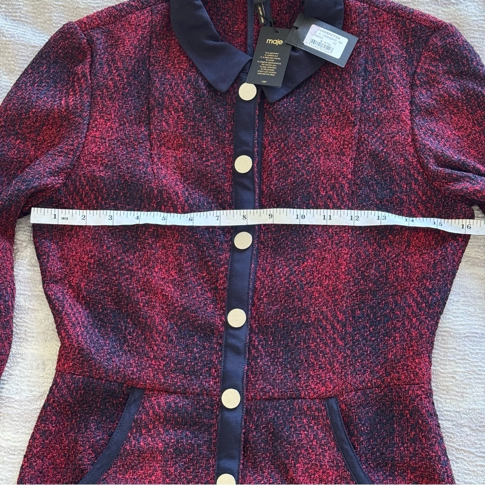 NWT! Maje Red and Black Long Sleeve Dress, Size 2 - Picture 8 of 15